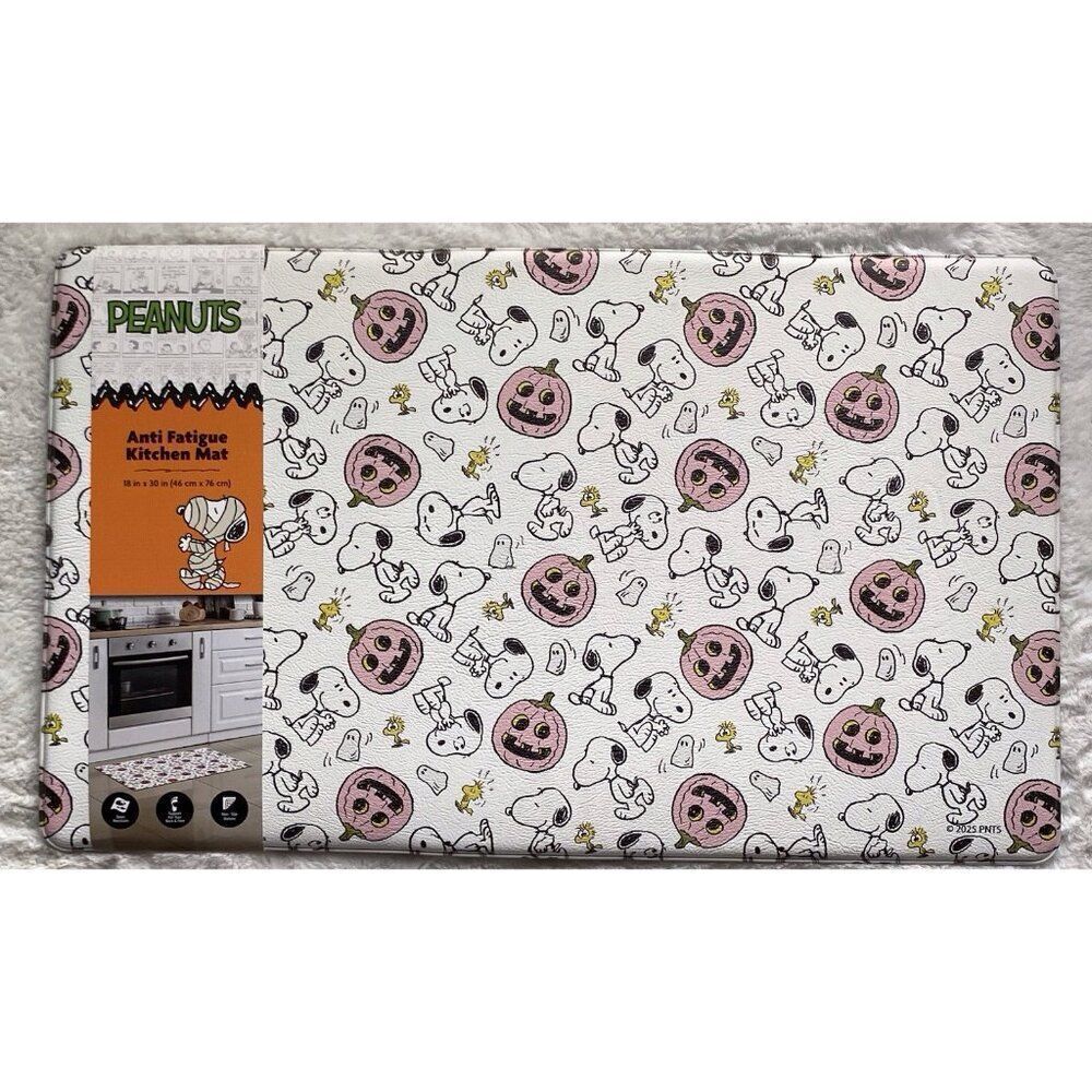 Peanuts Snoopy Woodstock Kitchen Mat Anti Fatigue 18x30” Halloween Pink Pumpkins